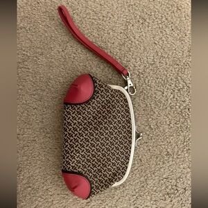 Talbots Wristlet Clutch in Brown Pattern with Coral Corner Trim